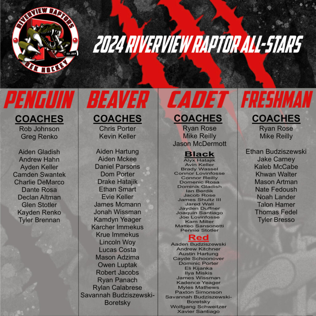 2024 Riverview Raptors all stars rosters Riverview Dek Hockey